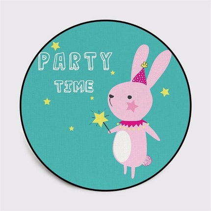 Turkusowy okrągły dywan z królikiem