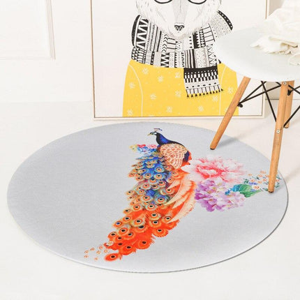 Okrągły dywan z pawiem w kwiatach