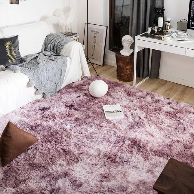 Puszysty fioletowy dywan shaggy bardzo miękki