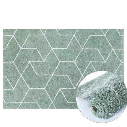 Miętowy dywan shaggy w geometryczne wzory