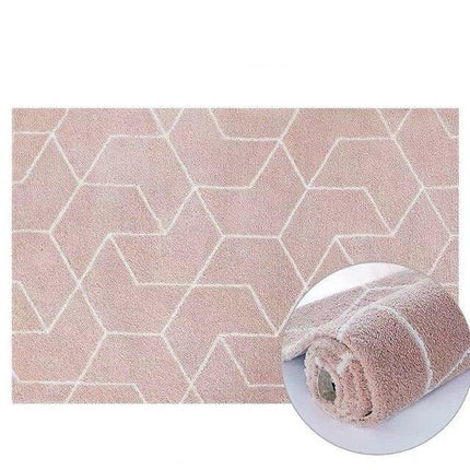 Dywan shaggy pudrowy róż w geometryczne wzory