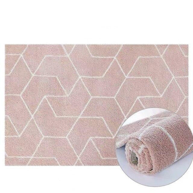 Dywan shaggy pudrowy róż w geometryczne wzory