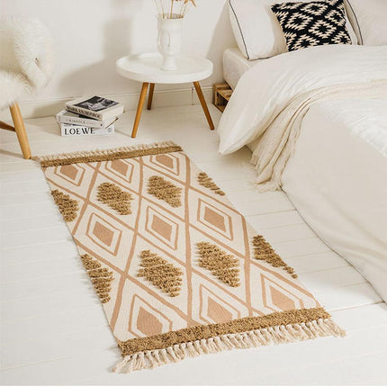 Beżowy dywan berberyjski do sypialni