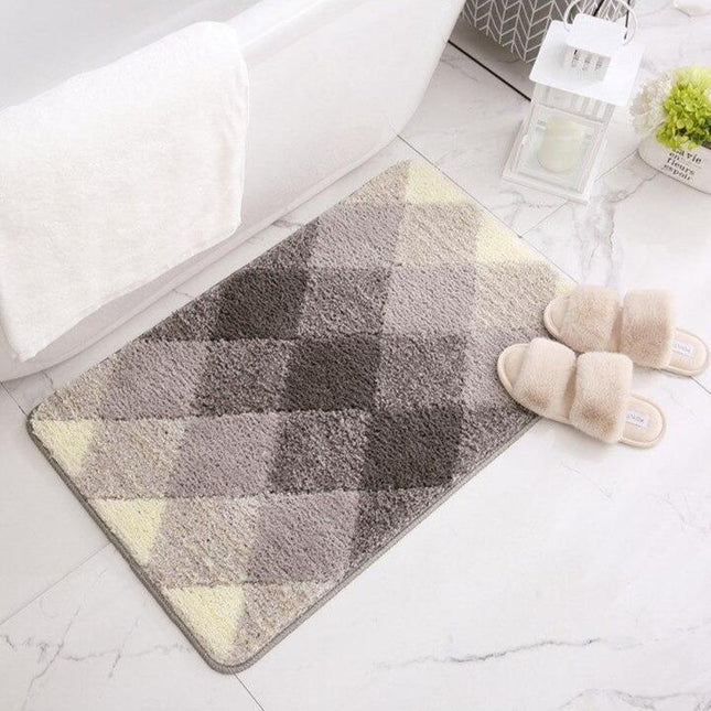 Szaro-srebrny dywanik łazienkowy w kratę