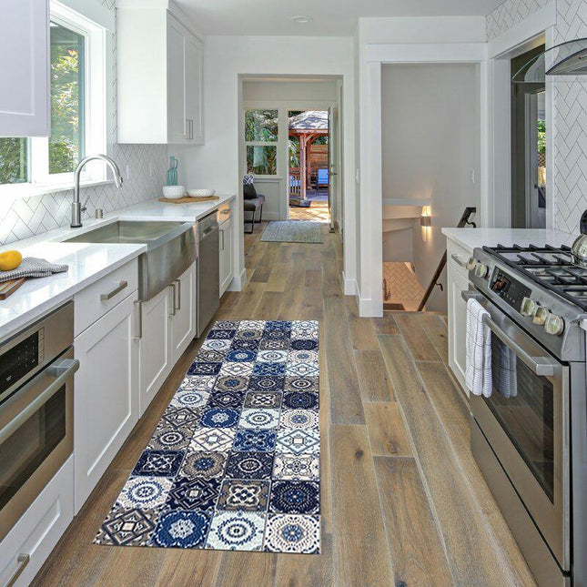 Niebieski dywanik kuchenny płytki cementowe