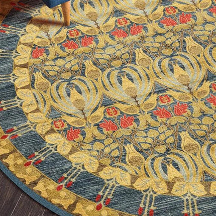 Okrągły dywan musztardowy w orientalne wzory