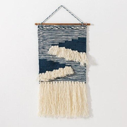 Niebieska makata ścienna w stylu boho