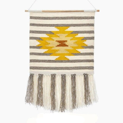 Gobelin w paski z żółtym motywem