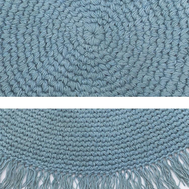 Okrągły dywan petrol z frędzlami