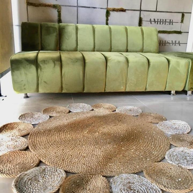 Okrągły jutowy dywan dwukolorowy boho