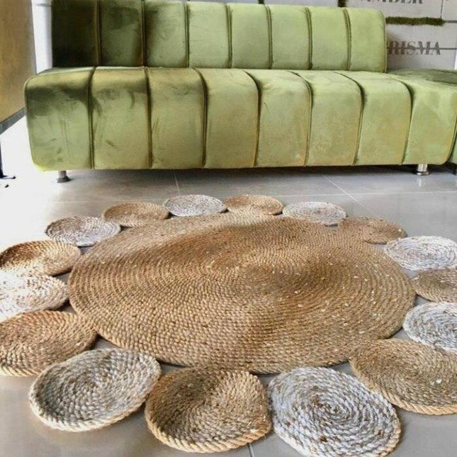 Okrągły jutowy dywan dwukolorowy boho