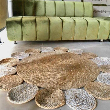 Okrągły jutowy dywan dwukolorowy boho