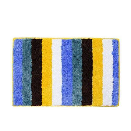 Żółty dywanik łazienkowy w pasy