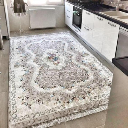Szary dywan vintage do kuchni