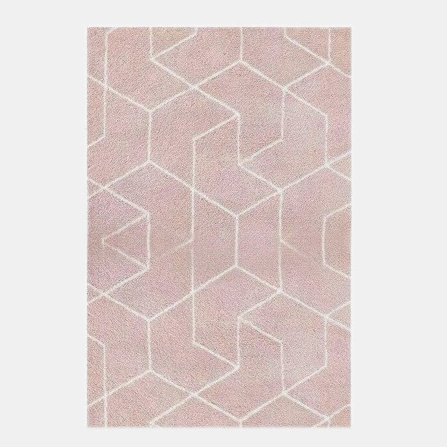 Dywan shaggy pudrowy róż w geometryczne wzory