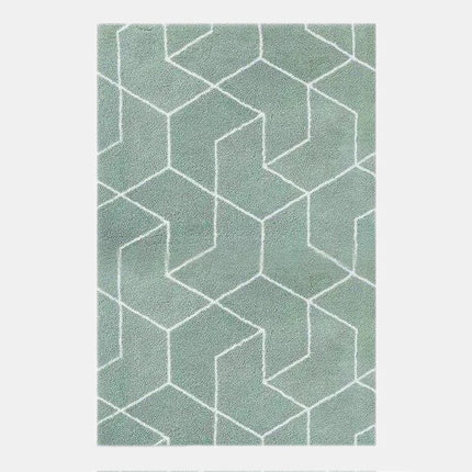 Miętowy dywan shaggy w geometryczne wzory