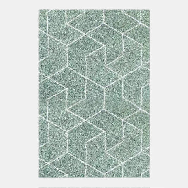 Miętowy dywan shaggy w geometryczne wzory