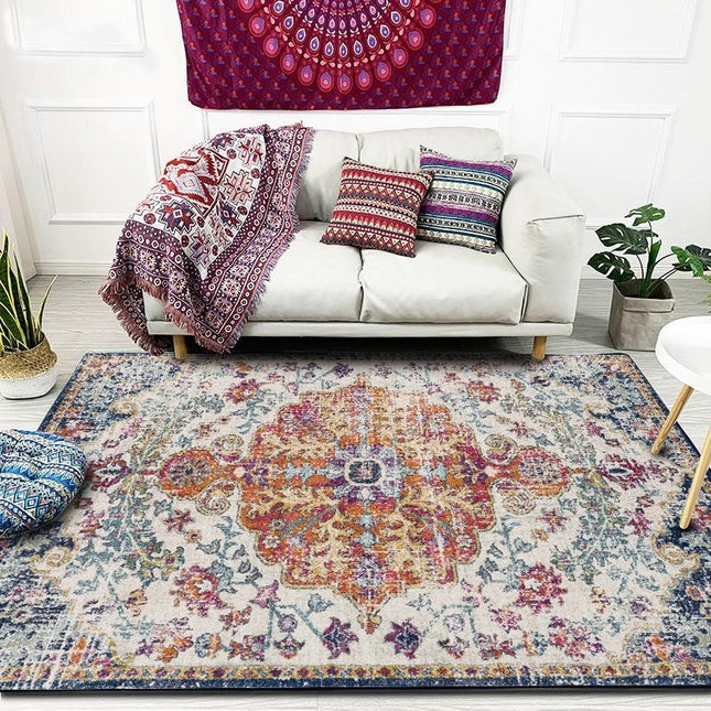 Beżowo-pomarańczowy dywan w stylu vintage