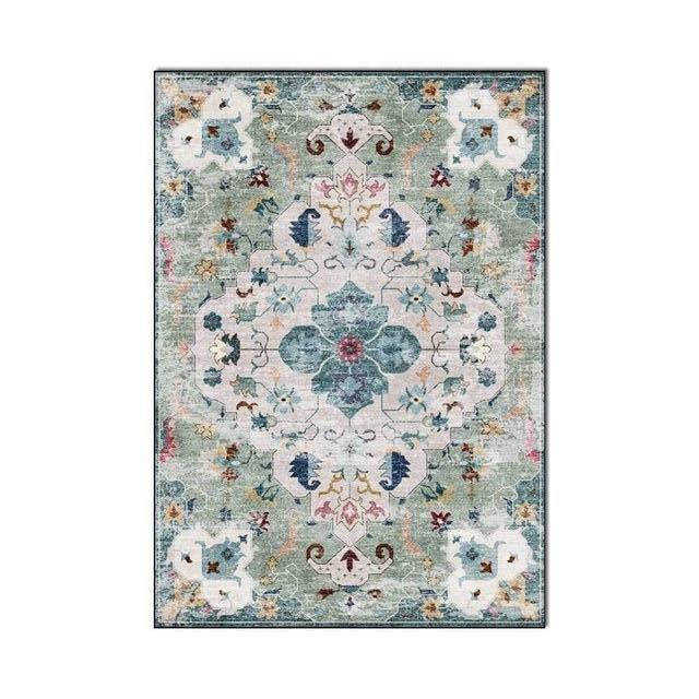 Zielony dywan vintage z kwiatowym wzorem